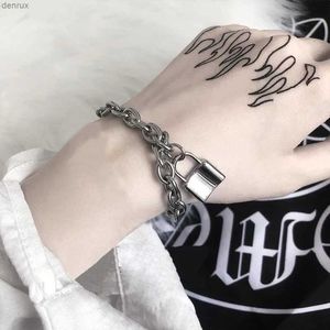 Andra armband Punk Stainelss Steel Lock Pendant Armband Armband Chunky Link Chain Gothic Lock Bangles for Women Men Fashion Jewelry S485L240415