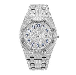 Iced Out Bling Diamond Watch With Zircon Gold Gold Gold Luxury Jewelry for Men Women Waterprop Quartz Watch4057974