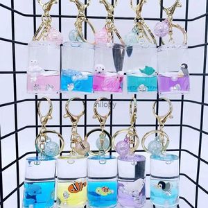 Keychains Bedanyards Creative flutuante garrafa fofa desenho animado Crystal Ocean World Keychain Bolsa pendente de jóias de moda feminina