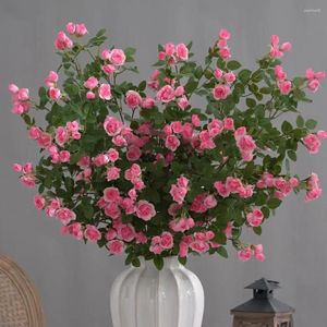 Decorative Flowers Artificial Flower Roses Bouquet Long Branch Mini Rose Fake Wedding Party Table Decoration Home Decor