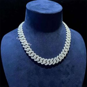 مجوهرات Lifeng 14mm 2 Rows Silver Moissanite Cupan Link Chain Hiphop Men Home Women Pendant Diamond Necklace