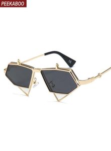 Peekaboo Gold Steampunk Flip Up Sunglasses Men Vintage Red Metal Rame Triangle Sun Glasses для женщин 2019 UV400 Y2006191696880