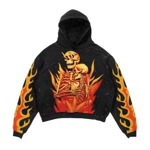 Hip-hop skalle brev tryck nisch överdimensionerade hoodies män höst och vinter high street trend y2k baggy casual mångsidiga toppar