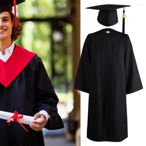 Kleidung setzt universelle, solide schwarze Langschläfe bequem 2024 Abschlussfeier akademischer Kleidungs -Top -Hut -Pofral