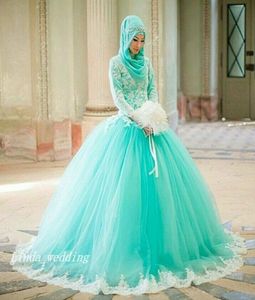 New Long Sleeve Princess Arabic Muslim Quinceanera Dresses Vintage Mint Green Ball Gown Dream Dresses Bridal Party Gowns9416375