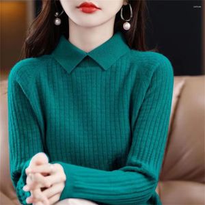 Frauenpullover Herbst und Winter loser solider Pullover Langarm Pullover Patchwork koreanische Mode 2024 Strickboden Basic Tops