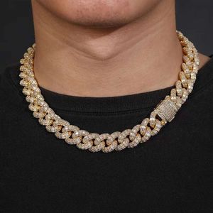 Ice Out Hip Hop Halsband 15mm Miami Cuban Link Chain Long Chain VVS Moissanite Cuban Link Bust Down 925 Silver Cuban Necklace