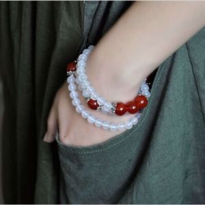 Cristallo bianco in stile Instagram con più loop, gioielli braccialetti rossi da donna