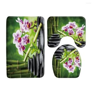 Bath Mats Zen Stone Green Bamboo Flower Mat 3 Pcs Set Bathroom Decor Rug Bathtub Carpet Anti-Slip Toilet Cover Products