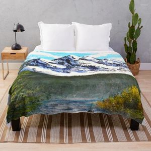 Filtar Mountain Landscape inspirerad av Bob Ross Art Throw Filt Thermal för resesoffa Tung