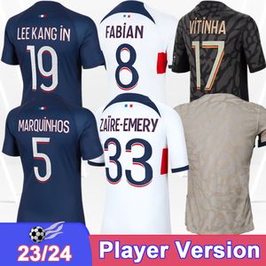 23 24 Danilo Mbappe Version Player Maglie da calcio maschile Kolo Muani Fabian Marquinhos Hakimi Mukiele Home Blue Away 3a 4a camicie da calcio