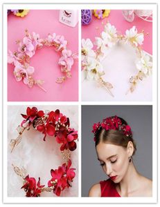 Hochzeit Braut Rose Blume Stirnband Blumenkrone Tiara Haarband Pink Purpur rot Elfenbein Blumen Kopfbänder Haarzubehör Orament2068571