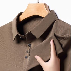 Wysokiej jakości letnia koszula polo z krótkim rękawem Business Casual Ice Silk T Shirts Miękki oddychanie ubranie męskie 240409