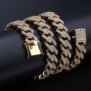 18 -karatowy złoty hiphop lodowany pełny cZ męski Squan Square Link Naszyjnik 14 mm Naszyjnik Calb Full Diamond Miami Choker Prezenty 2195