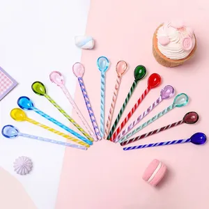 Coffee Scoops Cute Colorful Glass Stirring Stick Spoon Juice Ladle Condiment Measuring Kitchen Cooking Tools Household Cutlery