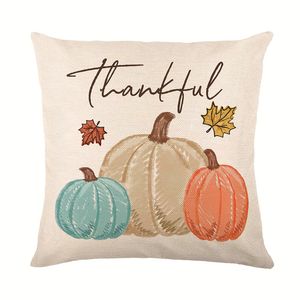 Autumn Pumpkin Throw Pillow Cover Maple Leaf Letter Linen Cushion Cover Bench Chair Decorative Cushion Cases 18x18 inch for Swing Deep Seat Bed Couch Sofa