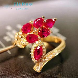 Cluster Rings Jitdoo Romantic 925 Sterling Silver Wedding Luxury Vintage Euro Style Engagement Open Ring With Bright Red/Blue Stone