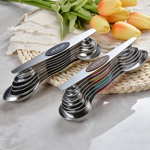 Rostfritt stål Mätsked Set Magnetic Suction Overlapping Double Head Spoon Baking Säsongsked Kök Köksverktyg