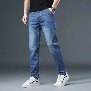 Men's Jeans designer Hong Kong denim pants new slim fit straight leg elastic business casual pants for spring and summer