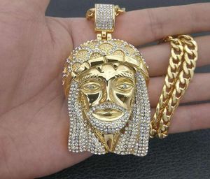 Hänghalsband Hip Hop -rappare bling is ut stora Jesus bit hänge guldfärg 316l rostfritt stål smycken utan kedja1340613