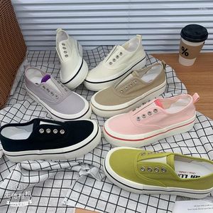 Casual Shoes Summer Women Soft Canvas Low Top Thick Outsole Solid Colors Girls Black School Sneakers Slip On Breathable Sports