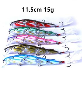 5 Color Mixed 115cm 15g Minnow Hard Baits Lures Fishing Hooks 6 Treble Hook Fishhooks Pesca Tackle KL4938852987659777