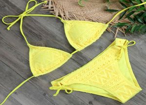 2019 Girls Sexy Lace Bikini Set Swimwear Yellow Push Up Swimsuit Monokini Female Beachwear Micro Brazilian Bikini Bathing Suit5850998