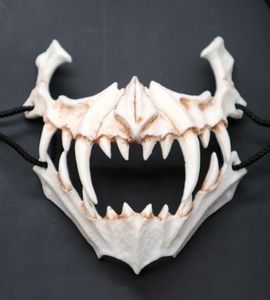 Half Animal Mask Long Teeth Demon Samurai White Bone Mask Tengu Dragon Yaksa Tiger Resin Mask Cosplay T2005091759722