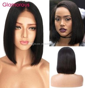 Glamoröst mänskligt hår Bob Style Lace Front Wig 8 10 12 14 Inch tillgängligt Human Hair Short Bob Wig3552383