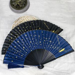 Estatuetas decorativas Absf Classic Starry Silk Dobing Fan Chinese Japanese Fabric Bamboo Dança Hand
