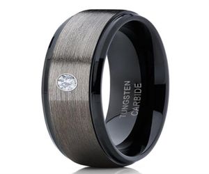 Men039s 8mm in argento spazzolato nero bordo nero tungsteno anello di diamanti Diamond Canderry per uomini USA Taglia 6133122218
