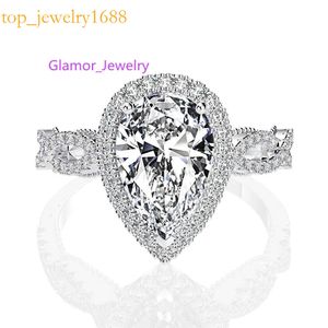 Ring100% Pure Sterling Sier 7x11mm 3CT Pear Shape Simulated Moissanite Diamond Wedding Finger Ring for Women Fine SMEEXKE