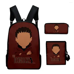 Backpack Kreatywna moda Boondocks 3D Print 3PC/Ustaw źrenicy szkolne torby szkolne laptopa na pochylony torba na ramię ołówek