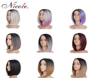 Nicole Short BOB Wigs Straight Omber Hair for Black Women Style Full Head 200gPack Good Quality Synthetic Fieber Real Thick Natur5802717