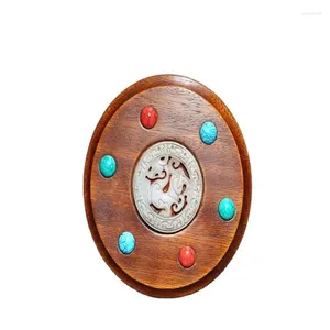 Decorative Figurines Vintage Solid Wood Rosewood Inlaid Gemstone Jewelry Storage Box-ornament