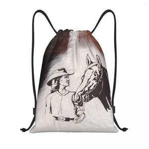 Torby na zakupy Koń Cowgirl Western Cowhide Cow Hair Hairfing Plecak Sports Bag na siłownię dla kobiet mężczyzn Tekstura zwierząt Sackpack