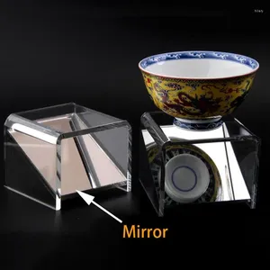 Декоративные тарелки зеркально зеркальные акриловые дисплеи подставьте четкую подъему для коллекционных пылепроницаемых драгоценностей кристаллы
