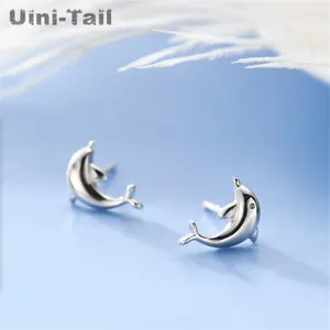 Stud Earrings Uini-Tail 925 Tibetan Silver Korean Small Fresh Glossy Dolphin Ear Studs Cute Sweet Fashion Sea Animal Jewelry ED003