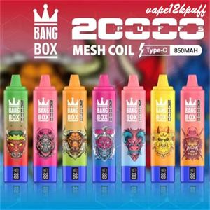 New Bang Box 20000puff Vape Poff20k e cigarro de malha de cigarro Pofos recarregáveis 850mAh Vopers 20kpuff com tela de tela inteligente 12 sabores