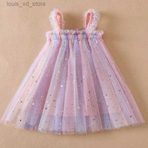 Girl's Dresses Toddler Baby Girl Dress Rainbow Sequins Tulle Tutu Vestidos 1-5 Y Kids Birthday Party Princess Set Infant Summer Sweet Outfits T240415