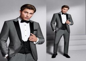 Grå och svarta män kostymer Slim Fit Tuxedo Wedding Piece Pant Pant Designs Black Lapel Mens Formal Wedding Tuxedos Jacketpantsve3332211