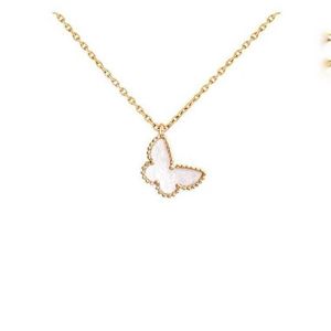 Designer Van Butterfly Halskette Womens 18K Gold plattiert nicht verblassend Mini kleiner weißer Fritillaria -Anhänger mit Kragenkette mit Logo