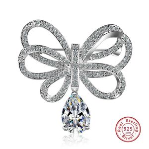 EST Высококачественный милый дизайн Bowknot S925 CZ Crystal Brooches for Women Fashion Pins Платье одежды для свадебных украшений 240412