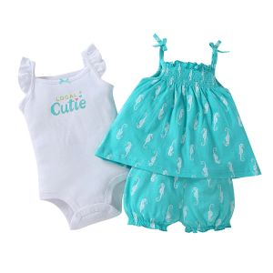 Shorts BAMBINA GIOLLA SETTORE SETTORE SET TROPS+PMPER+SHORTS 2021 Abiti estivi Abbigliamento neonato per neonati cuci