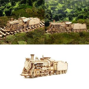 3D Puzzles 3D wooden puzzle mechanical model Montessori toy steam train model childrens building kit childrens gift Y240415