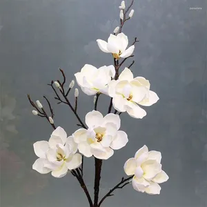Dekorativa blommor högkvalitativa 6 huvuden konstgjorda magnolia bukett för blommor arrangemang kontor vardagsrum kök hem bondgård dekorera