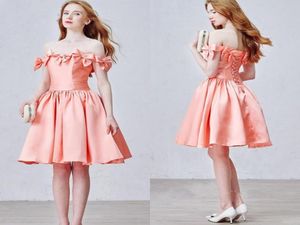 2016 Peach Short Prom Party Dresses A Line Knee Length Back Lace up Bow Cute homecoming Gowns Vestidos de Fiesta4927555