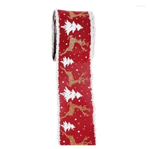 Riba de estopa de decoração de festa para o tema de veado de árvore de Natal Rolls Ribbons de borda com fio pacote de presente