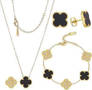 Four Leaf Clover Luxury Designer Necklace Jewelry Set Pendant Necklaces Bracelet Stud Earring Women ChristmValentine's Day Birthday Gifts Three-piece Set