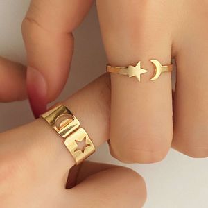 Nya smycken 2-i-1 Open Cut Star Crescent Ring in Gold och Sier